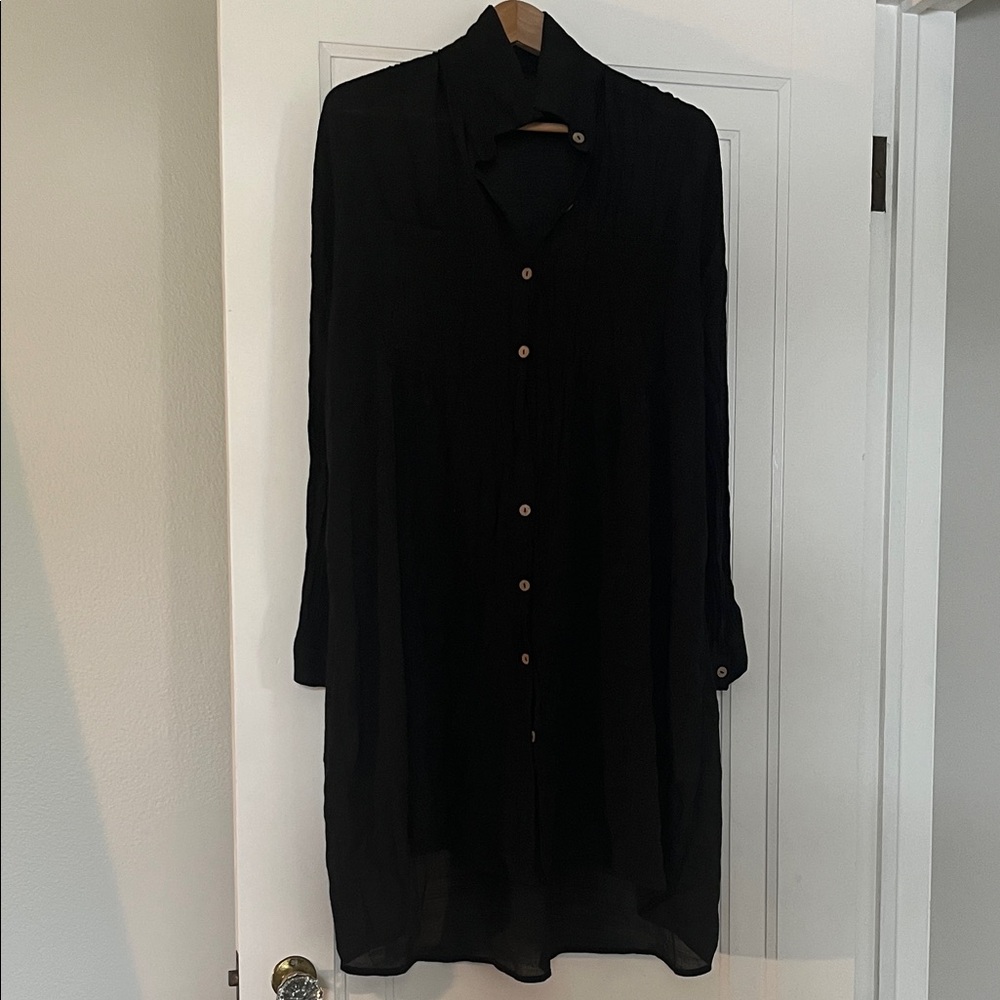 Elegant Black Button-Up Swim Cover Up